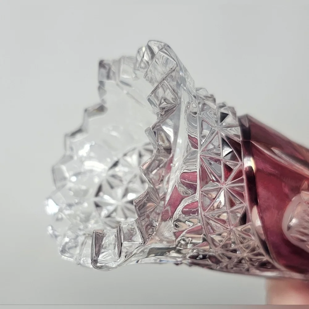 Vintage Hofbauer Byrdes Bud Vase 6.5” German Lead Crystal Ruby Red Bird